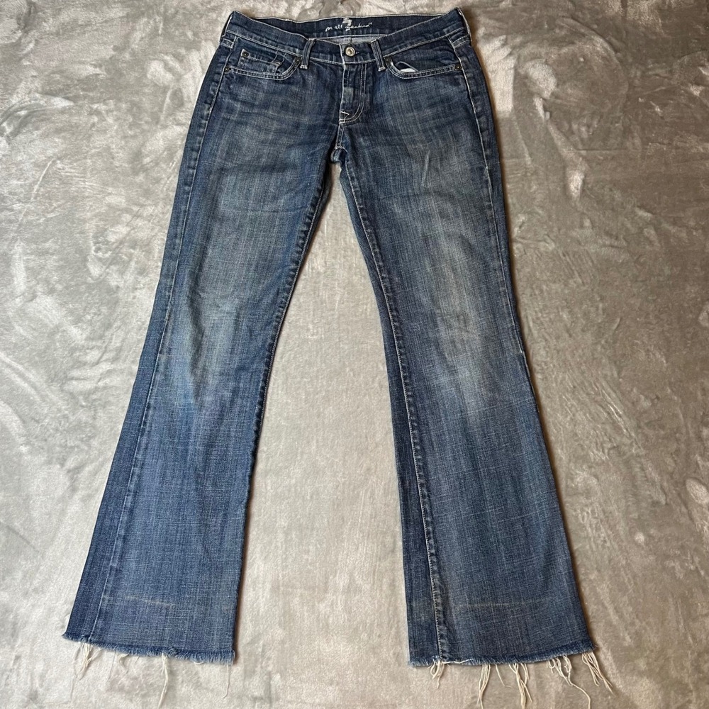 Seven for All Mankind Bootcut Jeans Distressed Frayed Hem Blue Denim Size 28‎